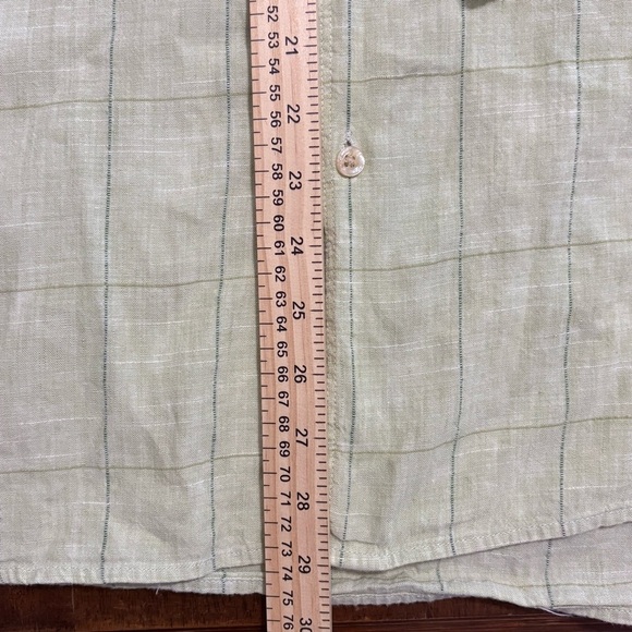 Geoffrey Beene Mens Large Linen Button Up Green Checkered Long Sleeve NWOT - Picture 7 of 9